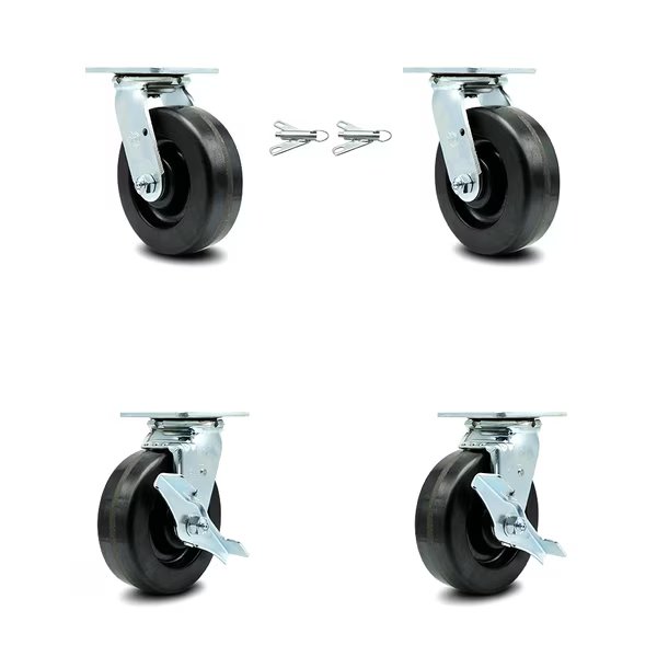 6 Inch Phenolic Caster Set with Roller Bearings 2 Swivel Lock 2 Brake SCC, Service Caster, Mfr#: SCC-30CS620-PHR-BSL-2-TLB-2